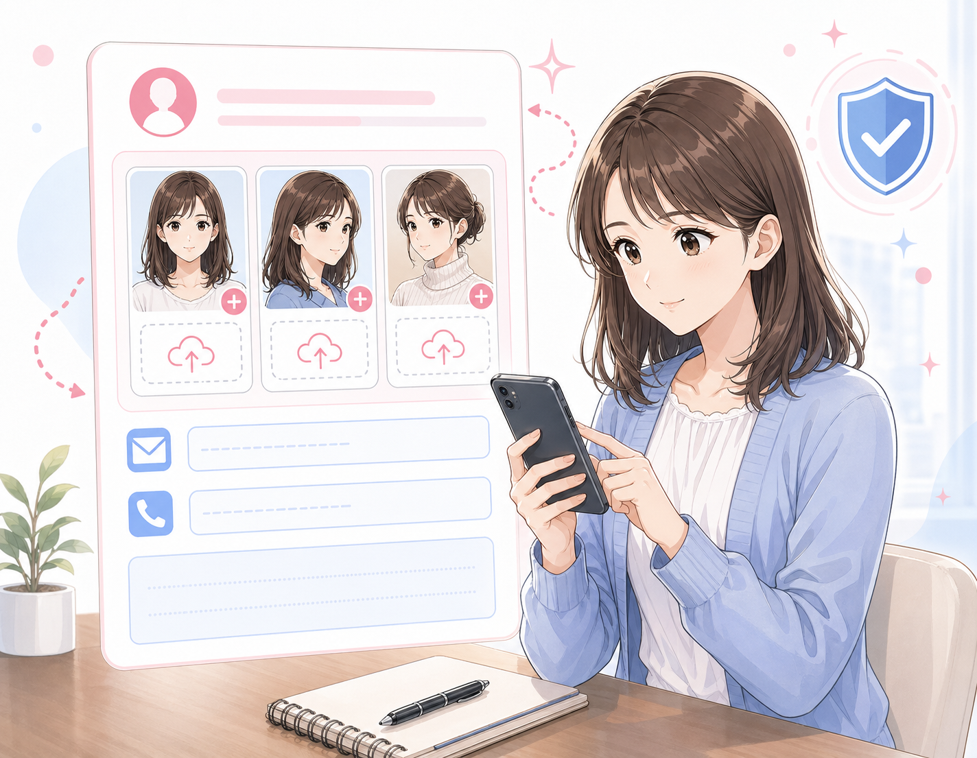 写真で申し込むフォーム画面をデフォルメしたイラスト