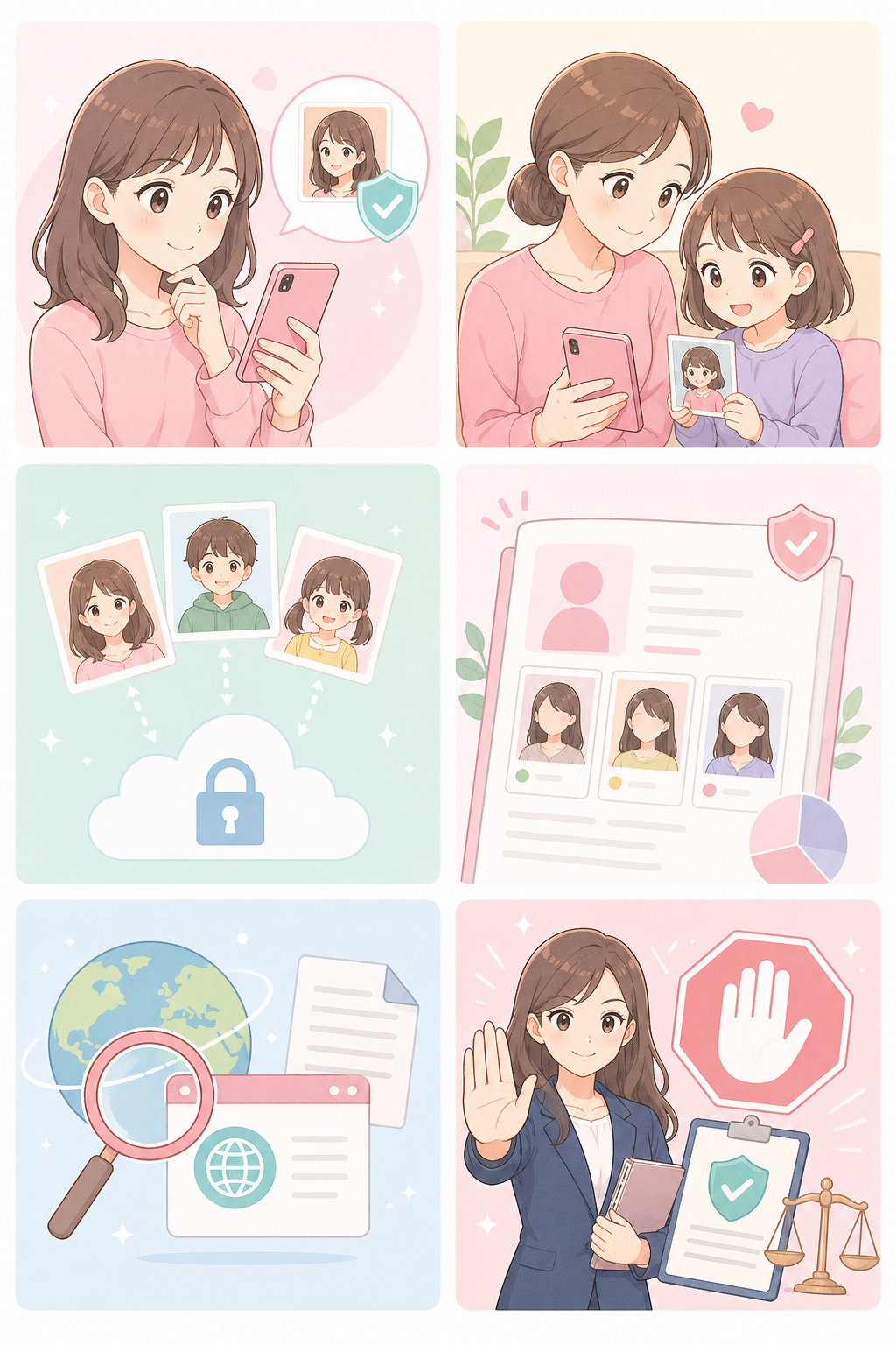 AI写真守りナビの利用シーンを表したやさしいイラスト候補